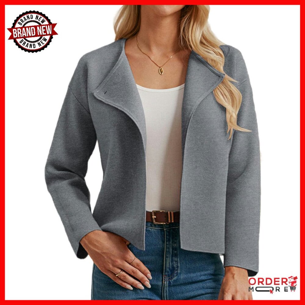 Cropped Knit Sweater Blazer Oversized Open Front Cardigan